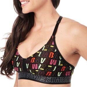 🆕 Zumba Dance Company | Step Into Happy Black Print Bra Size Small